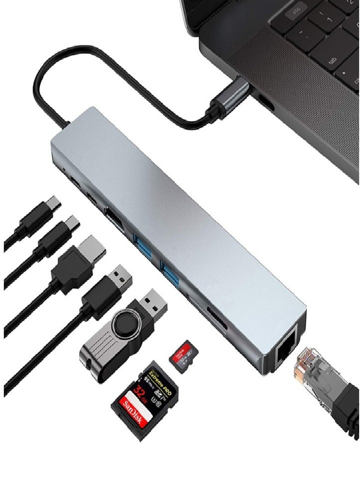 USB C Hub Ethernet HDMI Adapter, 10-in-1 Laptop Docking Station with 4K HDMI, RJ45 Ethernet, SD/TF Card Reader, USB 3.0/2.0, PD 100W, LAN USB-C Dongle - Image 1