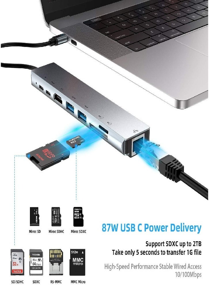USB C Hub Ethernet HDMI Adapter, 10-in-1 Laptop Docking Station with 4K HDMI, RJ45 Ethernet, SD/TF Card Reader, USB 3.0/2.0, PD 100W, LAN USB-C Dongle - Image 3