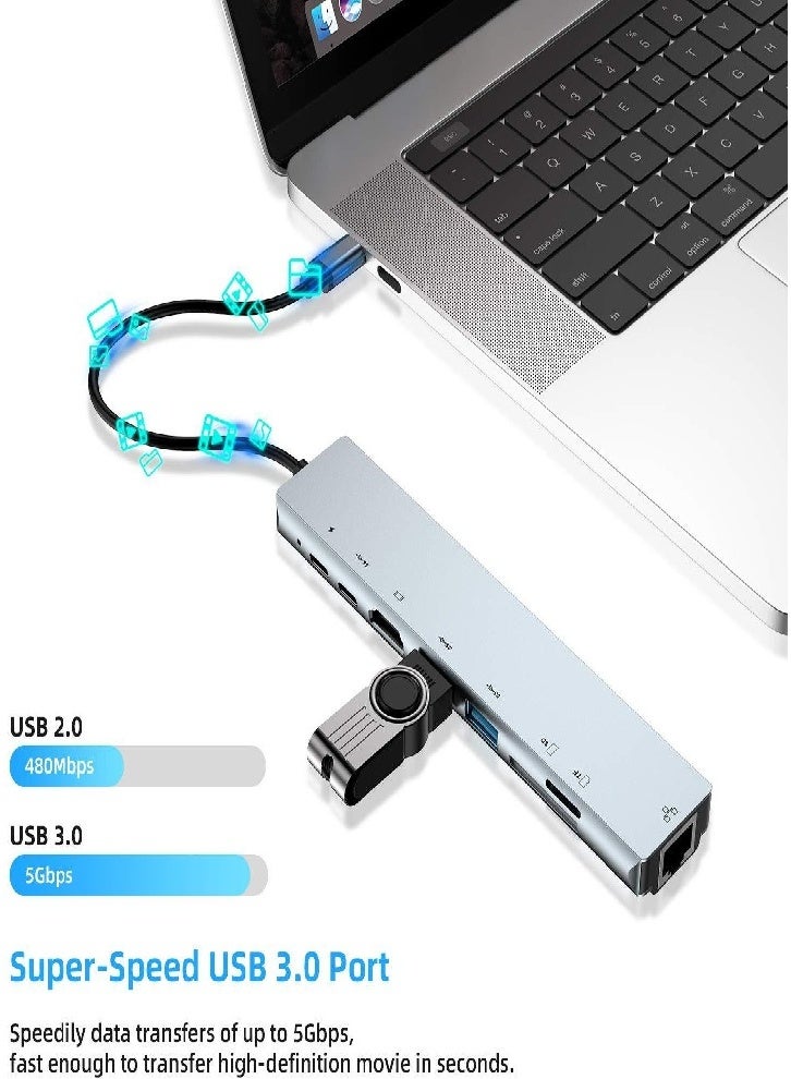 USB C Hub Ethernet HDMI Adapter, 10-in-1 Laptop Docking Station with 4K HDMI, RJ45 Ethernet, SD/TF Card Reader, USB 3.0/2.0, PD 100W, LAN USB-C Dongle - Image 2