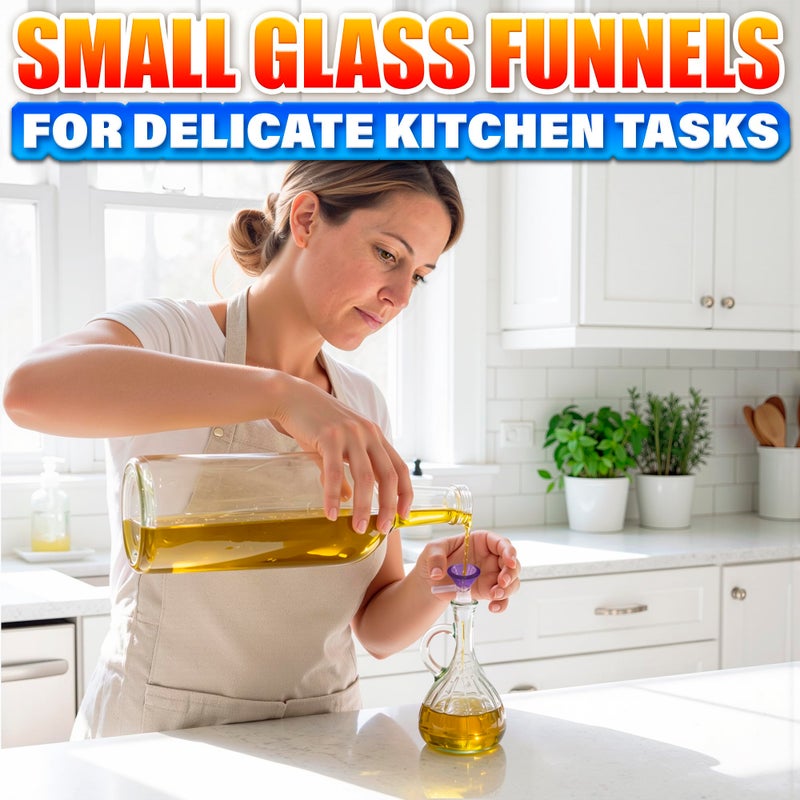 ALPENKOK 6-Pack 14mm Glass Funnel with Handle â€“ Colored Tops, Ergonomic Handle for Kitchen & DIY Use, Easy Pouring â€“ Thick Spill-Resistant Glass Funnels for Liquids and Oils, 2 Cleaning Brushes for Easy Clean - Image 5