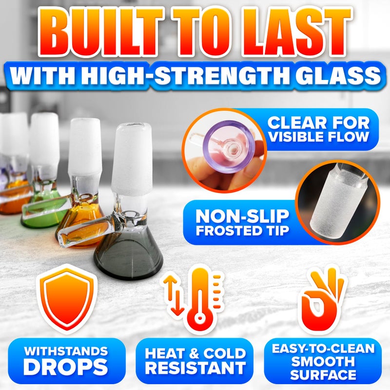 ALPENKOK 6-Pack 14mm Glass Funnel with Handle â€“ Colored Tops, Ergonomic Handle for Kitchen & DIY Use, Easy Pouring â€“ Thick Spill-Resistant Glass Funnels for Liquids and Oils, 2 Cleaning Brushes for Easy Clean - Image 3