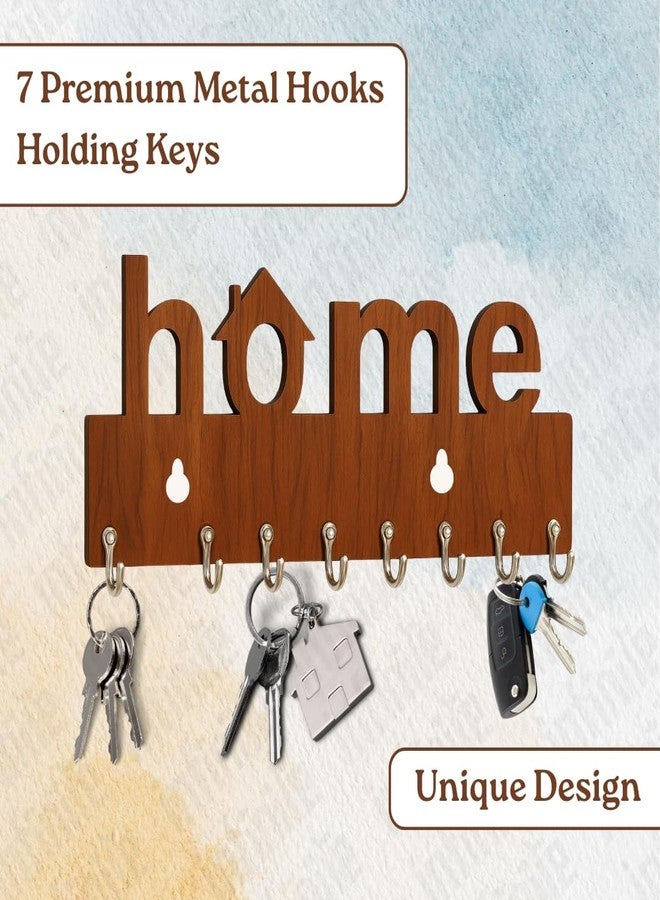 InfiniteEshop Wall Mounted Wooden Key Holder with Mobile Organizer - Decorative Key Hanger Rack for Home, Hallway & Office (Brown - Home) - Image 4