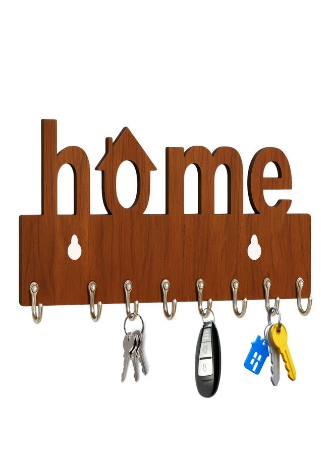 InfiniteEshop Wall Mounted Wooden Key Holder with Mobile Organizer - Decorative Key Hanger Rack for Home, Hallway & Office (Brown - Home) - Image 1