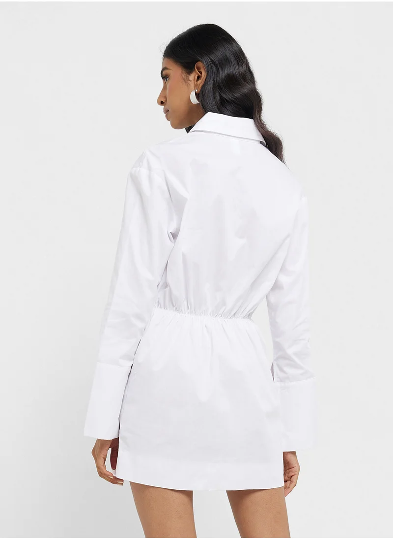 جينجر Clinched Waist Button Down Shirt Dress