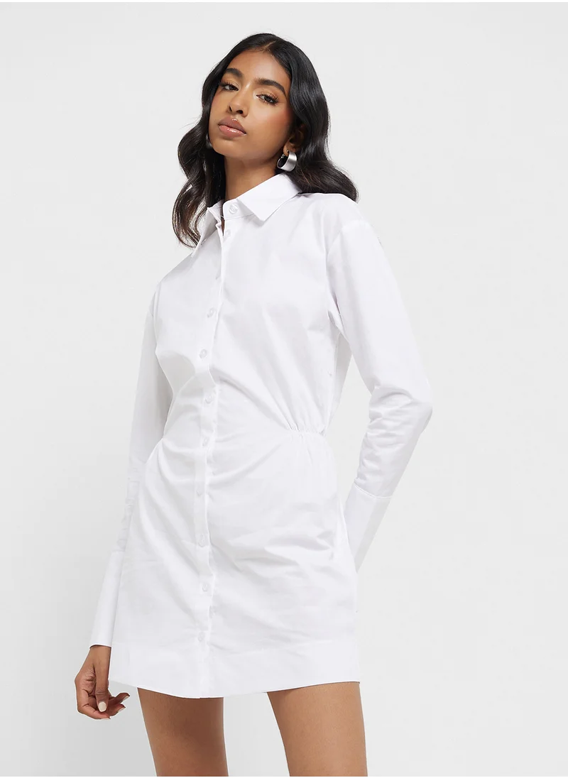 جينجر Clinched Waist Button Down Shirt Dress