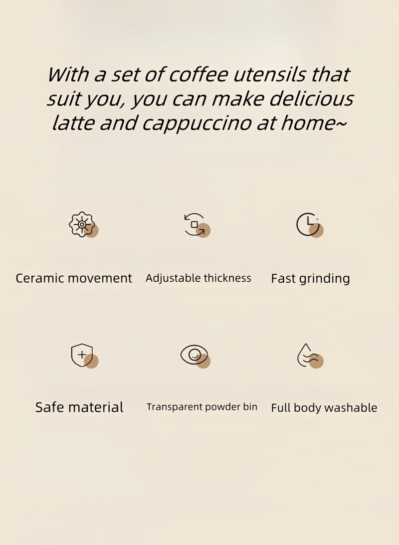 nihao مطحنة قهوة يدوية جديدة للاستخدام المنزلي، مطحنة حبوب قهوة محمولة يدوية مع فرشاة تنظيف - أسود - Image 4