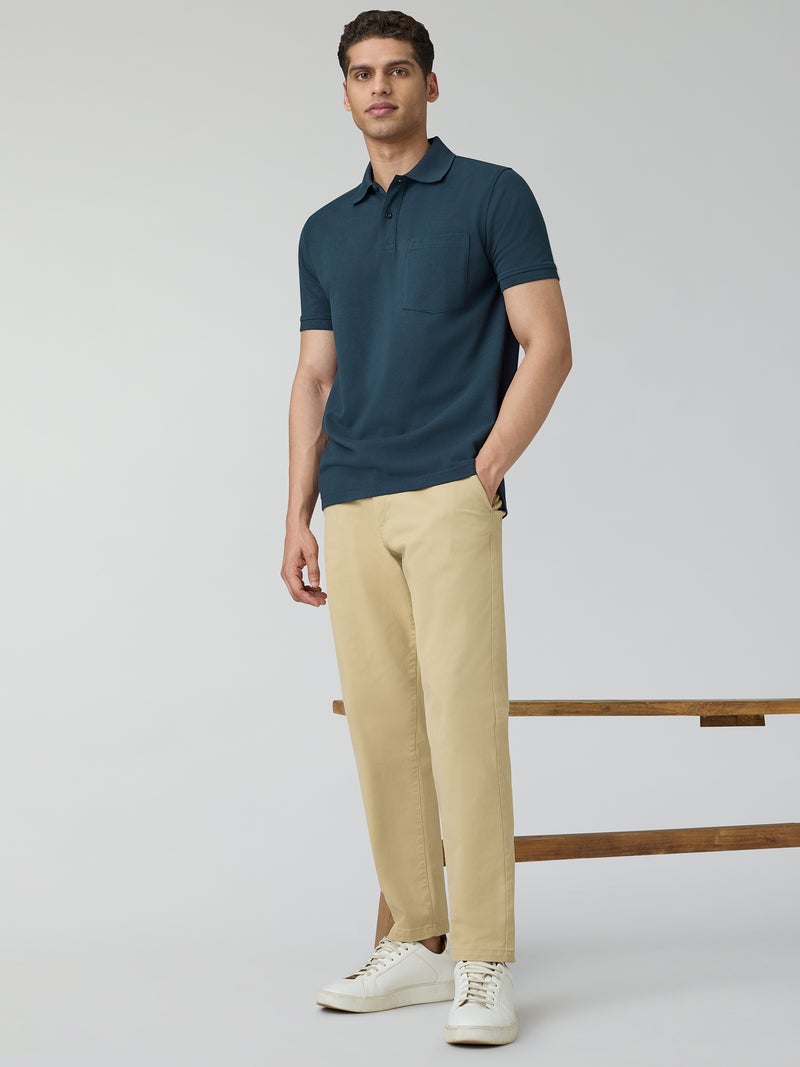 اكس واي اكس اكس تيشيرت بولو سادة من القطن بنصف كم للرجال باللون الأزرق الداكن - Image 5