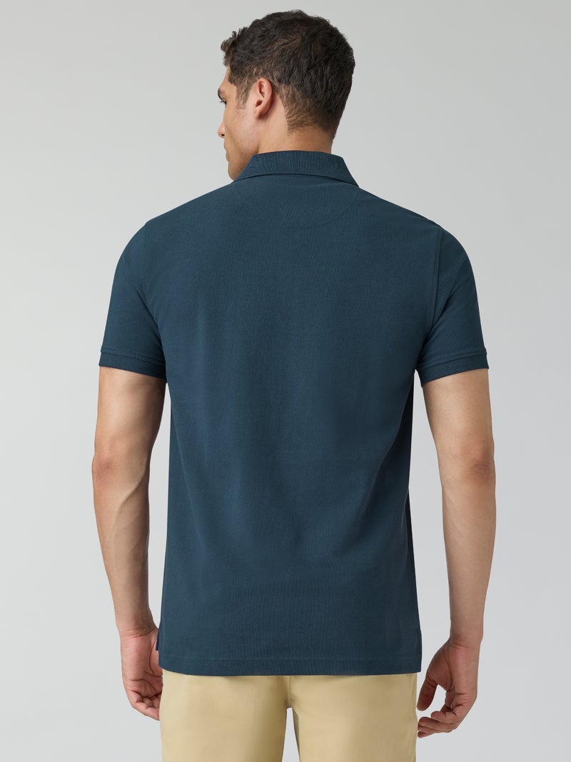 اكس واي اكس اكس تيشيرت بولو سادة من القطن بنصف كم للرجال باللون الأزرق الداكن - Image 2