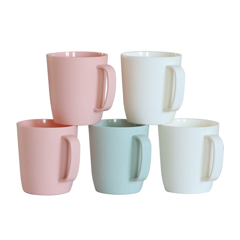 Kurala Coffee Mugs Set of 5, 10 Ounce Unbreakable Plastic Cups With Handle, 3 Basic Colors, Dishwasher Safe - Image 1