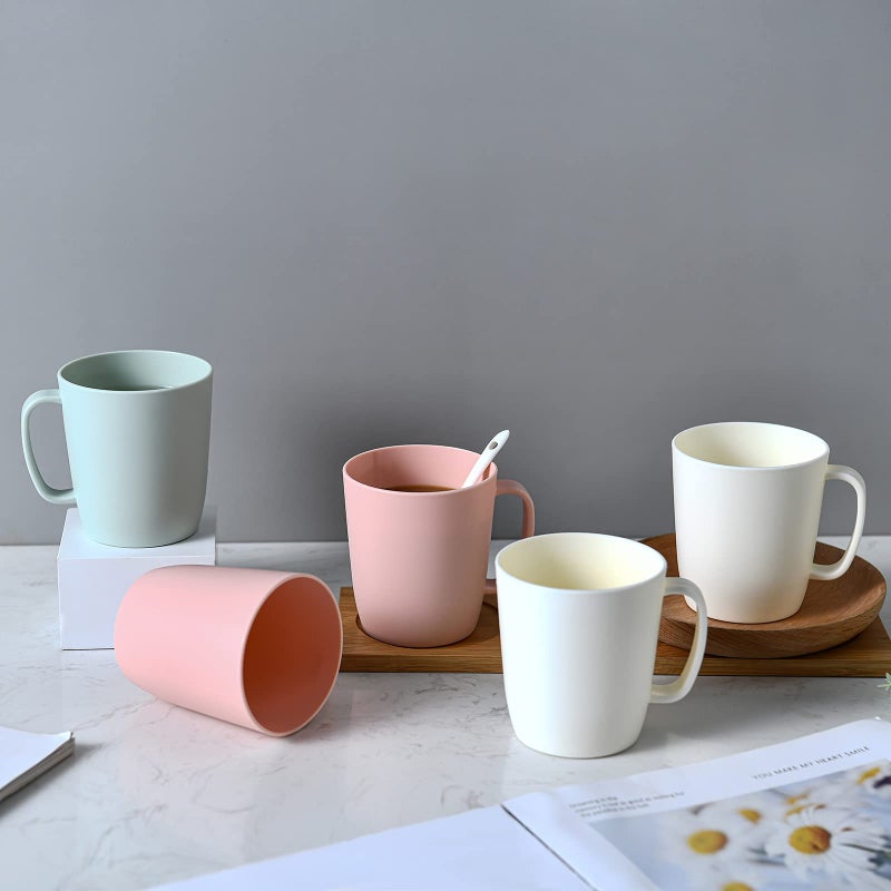 Kurala Coffee Mugs Set of 5, 10 Ounce Unbreakable Plastic Cups With Handle, 3 Basic Colors, Dishwasher Safe - Image 3