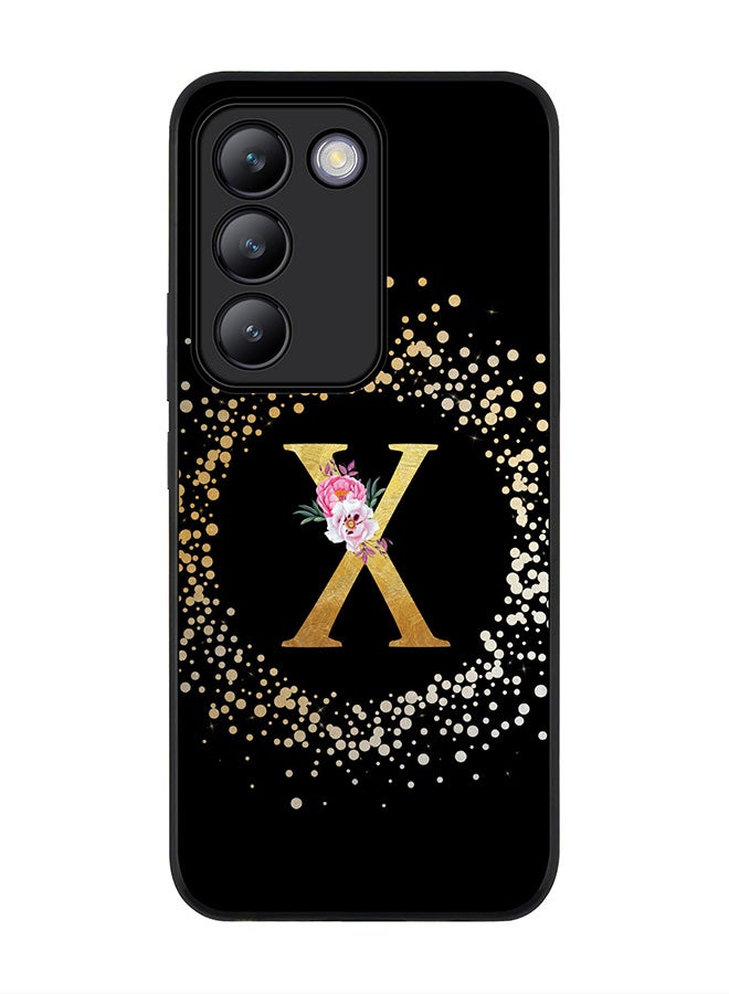 Stylizedd Rugged Black edge case for Vivo V30 Lite 5G, Slim fit Flexible Cover -  Custom Monogram Initial Letter Floral Pattern Alphabet - X ( Black ) - Image 1