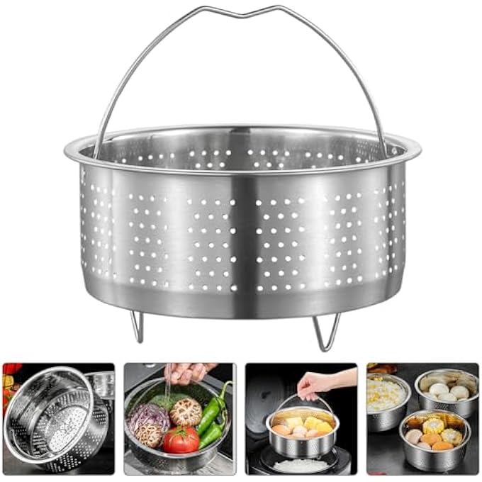 سلة بخار من الفولاذ المقاوم للصدأ، سلة بخار زلابية الخضار، صينية بخار شبكية لطهي الأرز مع مقبض 17 × 17 × 9 سم - Image 5