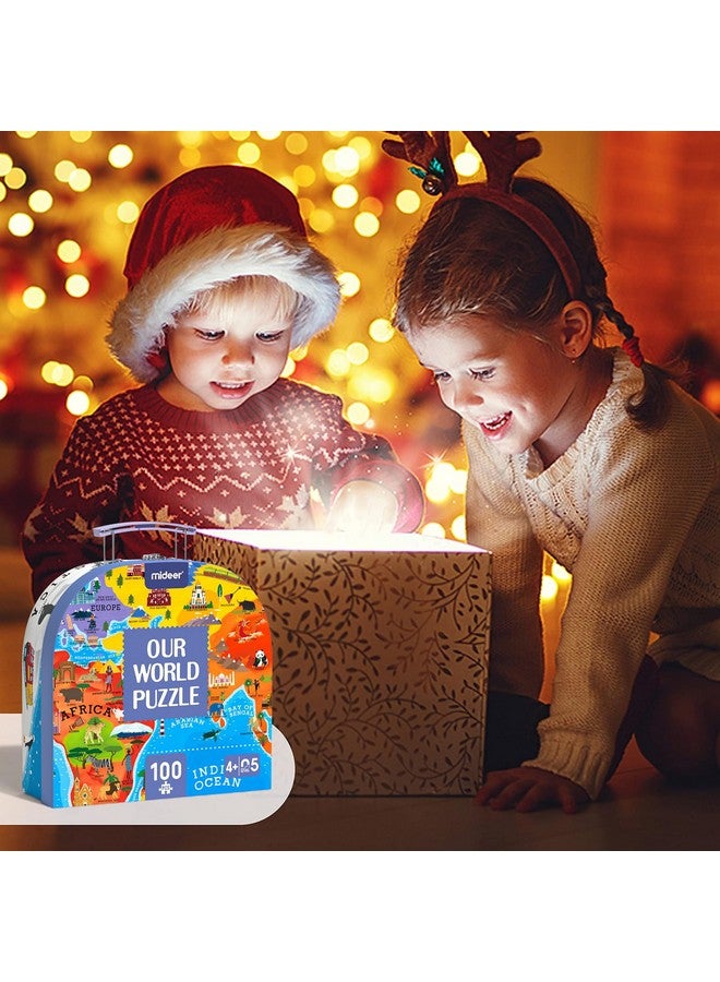 ميدير 100 قطعة من ألغاز الصور المقطوعة لخريطة العالم للأطفال بعمر 48 عامًا، ألغاز أرضية للأطفال بعمر 35 عامًا، ألغاز للأطفال الصغار، صندوق ألعاب تعليمية جغرافية متميزة، ألعاب تعليمية للأولاد والبنات - Image 4
