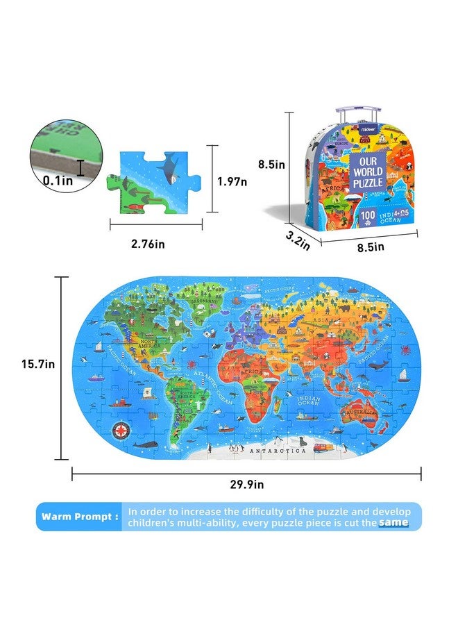 ميدير 100 قطعة من ألغاز الصور المقطوعة لخريطة العالم للأطفال بعمر 48 عامًا، ألغاز أرضية للأطفال بعمر 35 عامًا، ألغاز للأطفال الصغار، صندوق ألعاب تعليمية جغرافية متميزة، ألعاب تعليمية للأولاد والبنات - Image 2