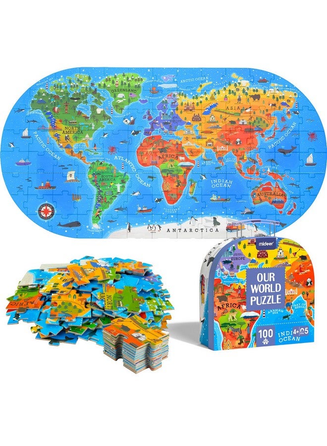 ميدير 100 قطعة من ألغاز الصور المقطوعة لخريطة العالم للأطفال بعمر 48 عامًا، ألغاز أرضية للأطفال بعمر 35 عامًا، ألغاز للأطفال الصغار، صندوق ألعاب تعليمية جغرافية متميزة، ألعاب تعليمية للأولاد والبنات - Image 1