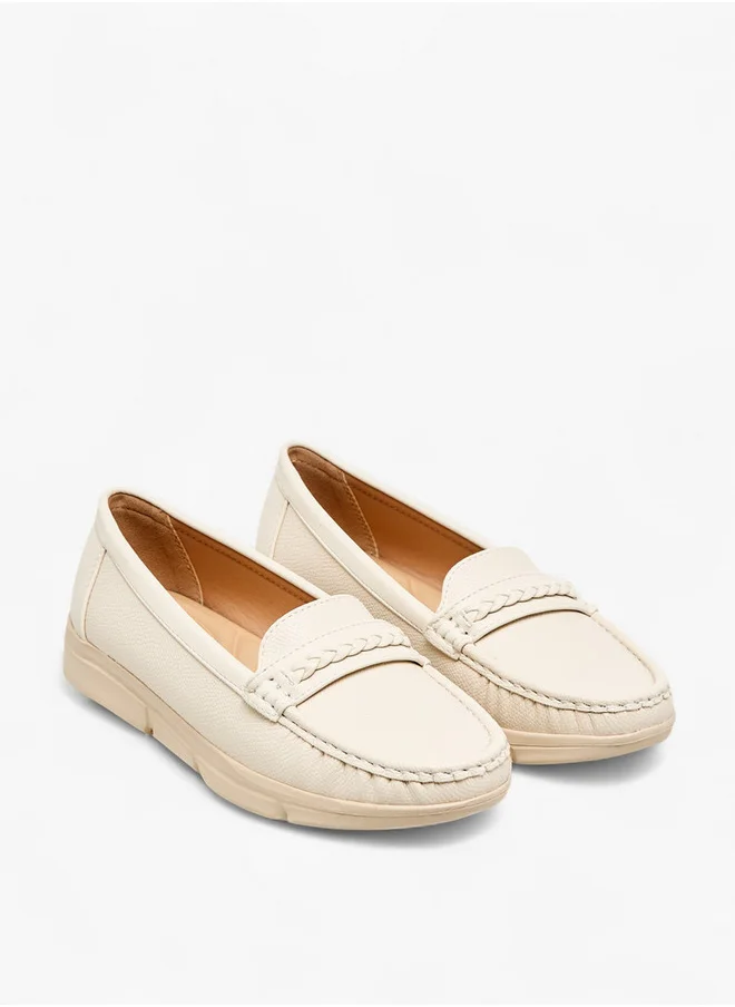 Flora Bella By Shoexpress Women's Textured Slip-On Loafers with Braid Detail