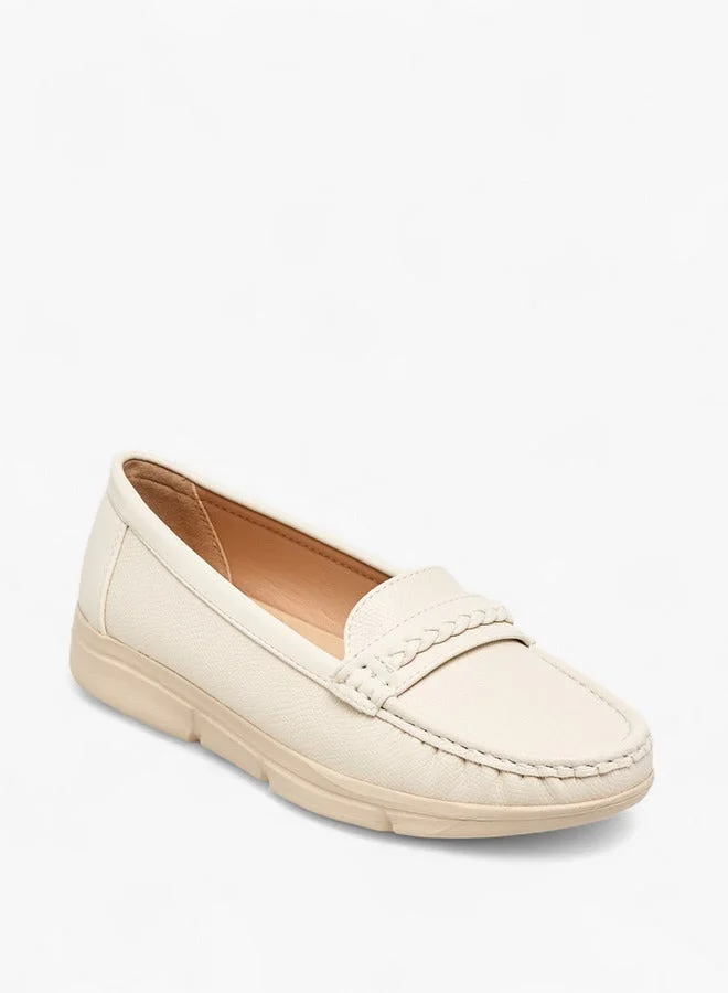 Flora Bella By Shoexpress Women's Textured Slip-On Loafers with Braid Detail