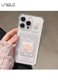 Unique For iPhone 15 Pro Phone Case - Tulip Phone Case - Phone Case with Card Holder, Card Slot - Ultra Slim Anti-Drop Soft TPU Wallet Phone Case with Bumper - Transparent  - Image 4