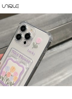 Unique For iPhone 15 Pro Phone Case - Tulip Phone Case - Phone Case with Card Holder, Card Slot - Ultra Slim Anti-Drop Soft TPU Wallet Phone Case with Bumper - Transparent  - Image 3