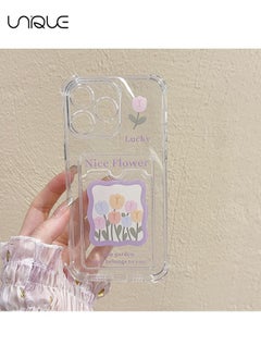 Unique For iPhone 15 Pro Phone Case - Tulip Phone Case - Phone Case with Card Holder, Card Slot - Ultra Slim Anti-Drop Soft TPU Wallet Phone Case with Bumper - Transparent  - Image 2