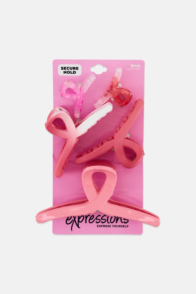 Expressions Women 5 Pieces Hair Claw Clips, Pink - Image 1