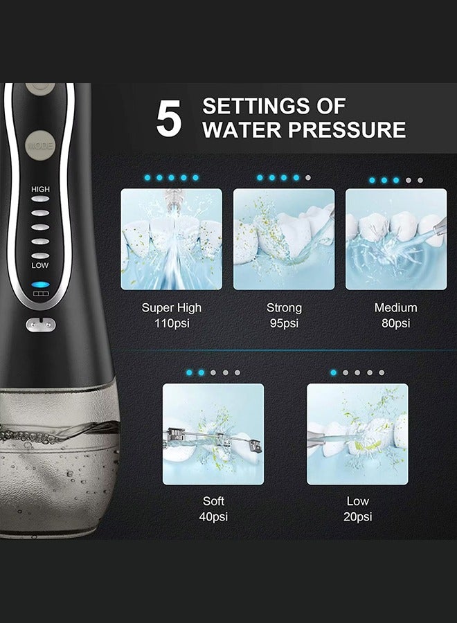 MARGOUN Water Flosser For Teeth Cordless 300Ml Portable Oral Irrigator Flosser 5 Cleaning Modes And 6 Jet Tips, Ipx7 Waterproof - Black - Image 5
