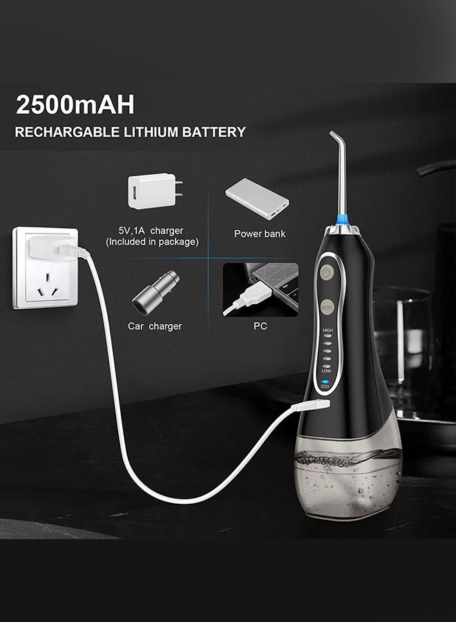 MARGOUN Water Flosser For Teeth Cordless 300Ml Portable Oral Irrigator Flosser 5 Cleaning Modes And 6 Jet Tips, Ipx7 Waterproof - Black - Image 4
