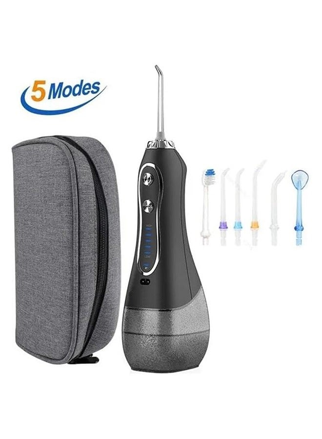 MARGOUN Water Flosser For Teeth Cordless 300Ml Portable Oral Irrigator Flosser 5 Cleaning Modes And 6 Jet Tips, Ipx7 Waterproof - Black - Image 2