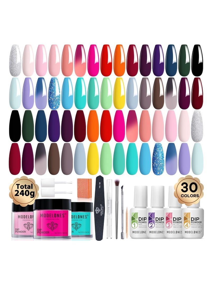 Modelones Dip Powder Nail Kit Starter, 30 Colors Trendy Popular Acrylic Dipping Powder Set with Top/Base Coat Activator for French Art Manicure Salon DIY - Image 1