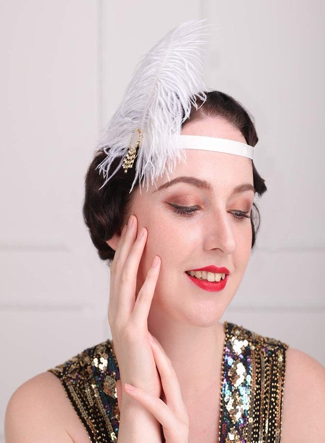 Aimimier 1920s Flapper Feather Headband White with Elastic Hair Band Costume Feather Headpiece Hair Accessories for Women - Image 2