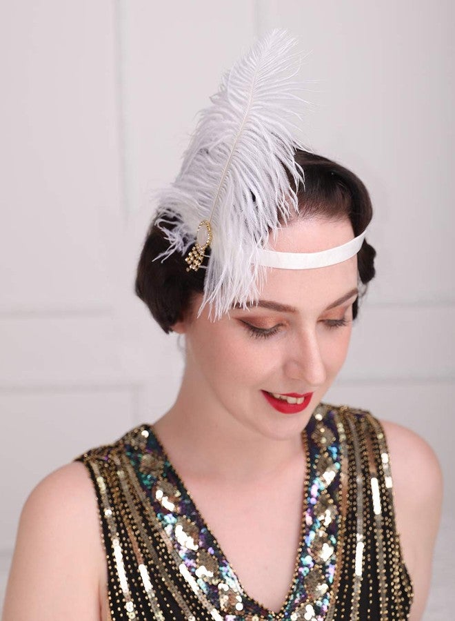 Aimimier 1920s Flapper Feather Headband White with Elastic Hair Band Costume Feather Headpiece Hair Accessories for Women - Image 5