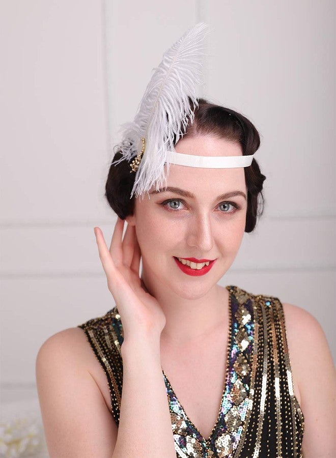 Aimimier 1920s Flapper Feather Headband White with Elastic Hair Band Costume Feather Headpiece Hair Accessories for Women - Image 3