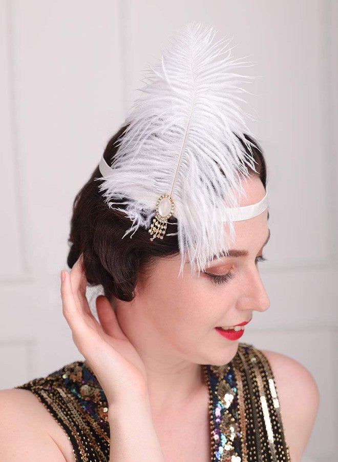 Aimimier 1920s Flapper Feather Headband White with Elastic Hair Band Costume Feather Headpiece Hair Accessories for Women - Image 4