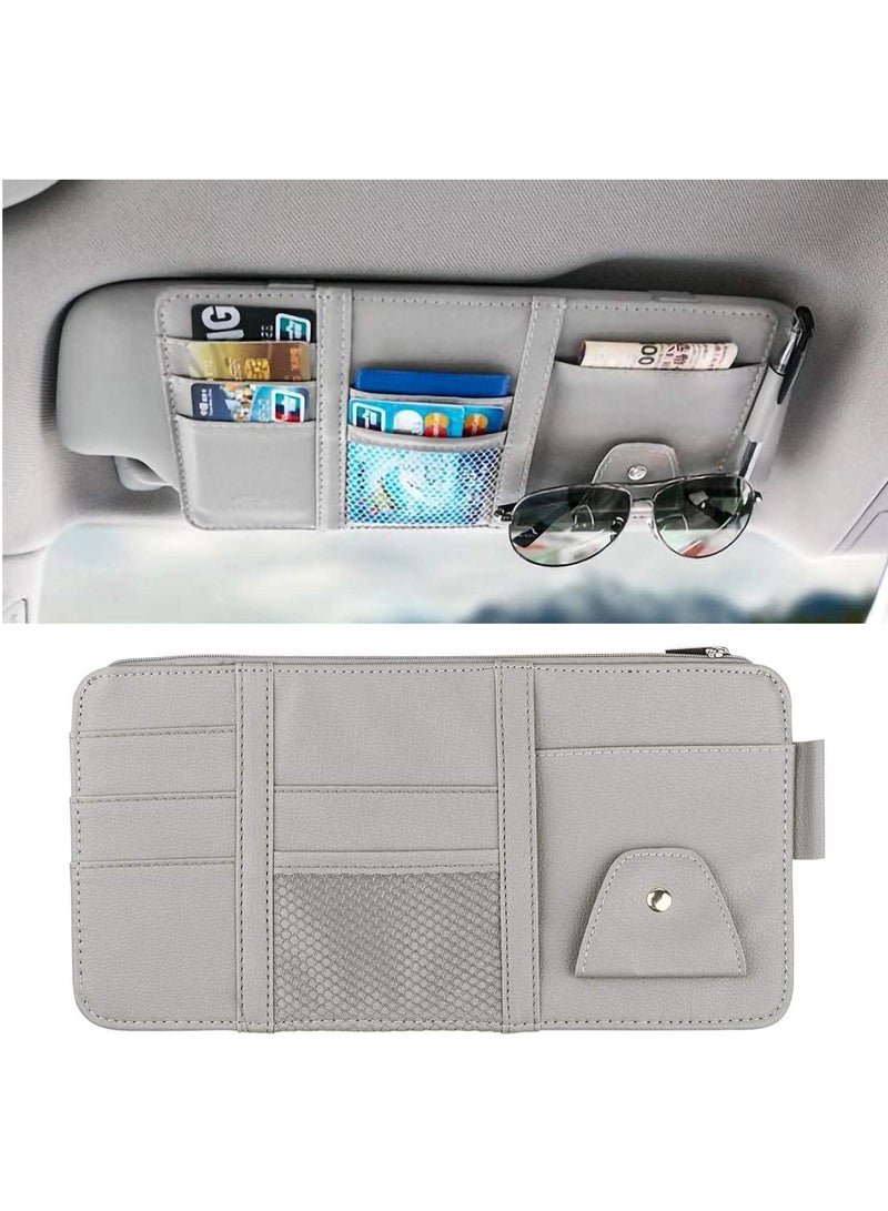 Altheqa Car Sun Visor Organizer,Storage Bag and Glasses Holder with Zipper,PU Auto Interior Accessories Storage Travel Document Holder with Multi-Pocket - Image 1