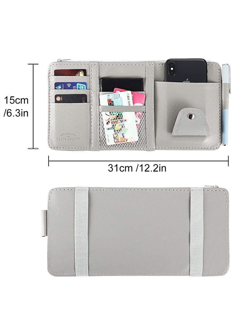 Altheqa Car Sun Visor Organizer,Storage Bag and Glasses Holder with Zipper,PU Auto Interior Accessories Storage Travel Document Holder with Multi-Pocket - Image 4