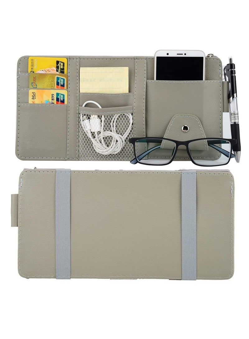 Altheqa Car Sun Visor Organizer,Storage Bag and Glasses Holder with Zipper,PU Auto Interior Accessories Storage Travel Document Holder with Multi-Pocket - Image 2