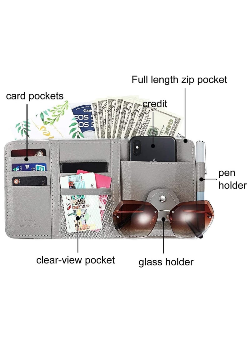 Altheqa Car Sun Visor Organizer,Storage Bag and Glasses Holder with Zipper,PU Auto Interior Accessories Storage Travel Document Holder with Multi-Pocket - Image 3