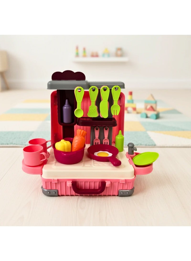 Portable Pink Cooking Suitcase Toy - Pretend Play Kitchen Set for Kids - Image 3