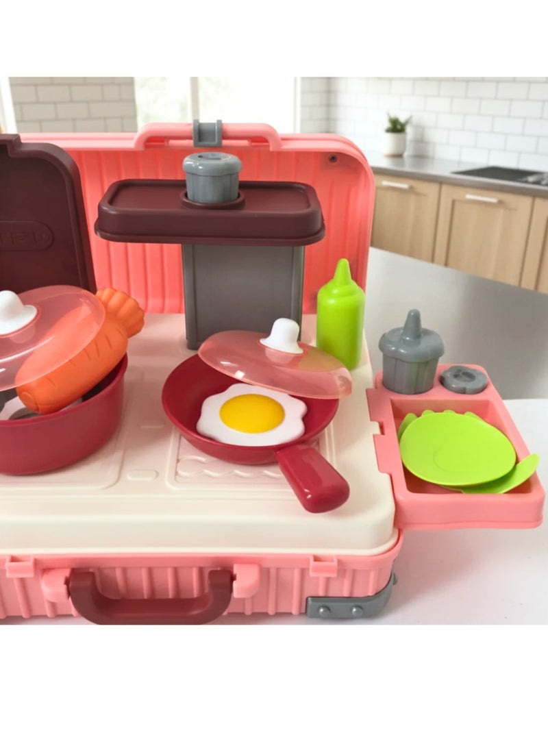 Portable Pink Cooking Suitcase Toy - Pretend Play Kitchen Set for Kids - Image 4
