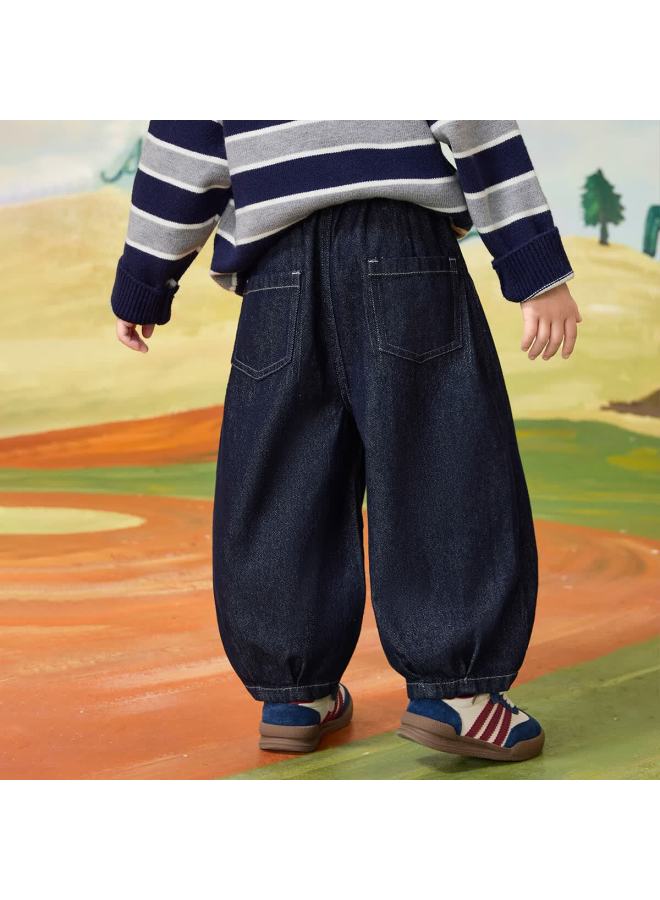 Ask Junior Kids Spring Denim Pants Boys Loose Straight Soft Casual Trousers Navy Blue 110