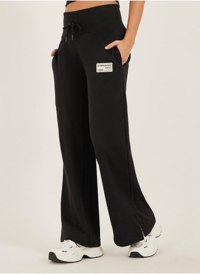 Styli Styli Badge Detail Wide Leg Joggers with Side Slit  - Image 3