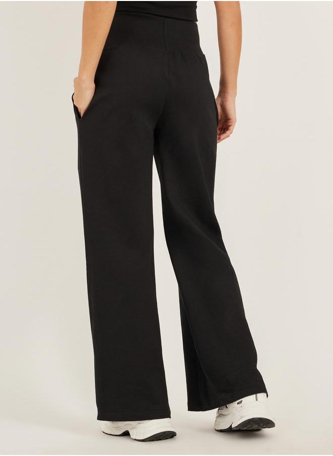Styli Styli Badge Detail Wide Leg Joggers with Side Slit  - Image 5
