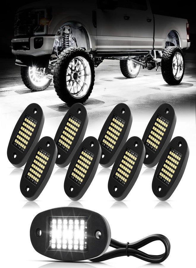 Hovano 8 Pods White Rock Lights 6000K Pure White 36 LEDs SMD Chips Super Bright Neon Underglow Light IP68 Waterproof for Pickup Trucks SUV UTV ATV RZR Car Boats (White) - Image 1