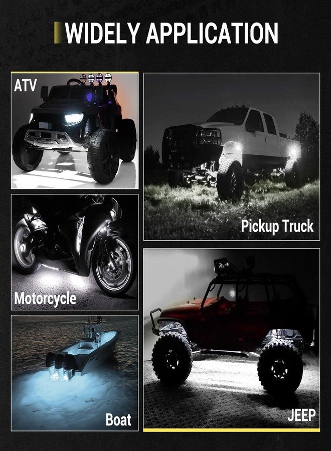 Hovano 8 Pods White Rock Lights 6000K Pure White 36 LEDs SMD Chips Super Bright Neon Underglow Light IP68 Waterproof for Pickup Trucks SUV UTV ATV RZR Car Boats (White) - Image 5