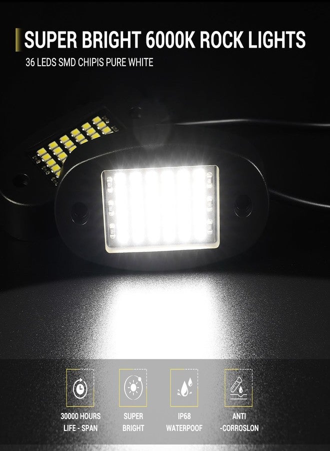 Hovano 8 Pods White Rock Lights 6000K Pure White 36 LEDs SMD Chips Super Bright Neon Underglow Light IP68 Waterproof for Pickup Trucks SUV UTV ATV RZR Car Boats (White) - Image 2