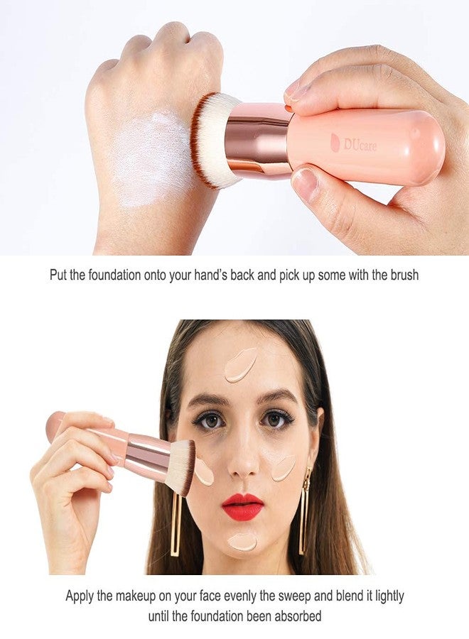 DUcare 4pcs Flat Top Foundation Brush, Foundation Brush& Concealer Brush& Blusher Brush Face Blush Bronzer Travel Buffing Stippling Contour - Image 3