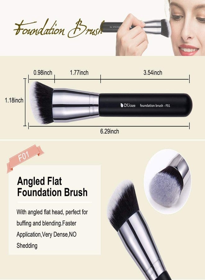 DUcare 4pcs Flat Top Foundation Brush, Foundation Brush& Concealer Brush& Blusher Brush Face Blush Bronzer Travel Buffing Stippling Contour - Image 4