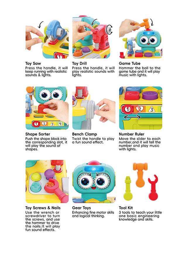 Hola 9-in-1 Robot Workbench for Toddlers 12+ Months | Kids Electronic Tool Bench with Electric Drill, Lights & Sounds | STEM Pretend Play Toy - Image 2