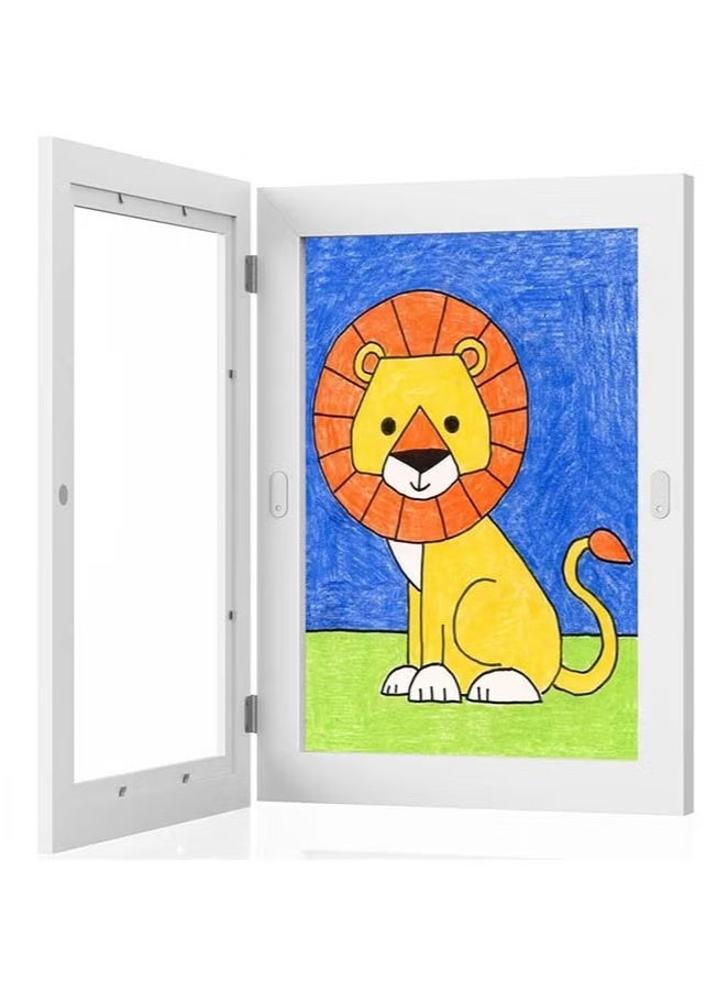 Sakulight إطار صور مكون من قطعة واحدة لرسومات الأطفال مقاس A4 لـ 150 صورة، إطار فني للأطفال بفتحة أمامية قابل للطي مقاس A4، مثالي لرسومات الأطفال والأعمال الفنية والمدرسة والأسرة (أبيض) - Image 1