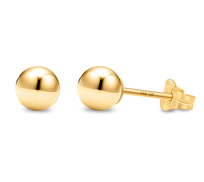 Kezef 14K Gold Filled Ball Stud Earrings for Women - Thick 14K Gold Layer, Hypoallergenic for Sensitive Ears, Round Studs | 5mm - Image 3